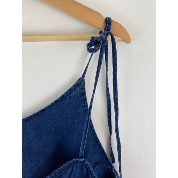Chelsea & Violet Blue Chambray Sleeveless Lyocell Top‎ with ties at Shoul… - Picture 6 of 11
